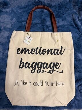 Canvas Tote Bag with Brown Handles - Emotional Baggage
